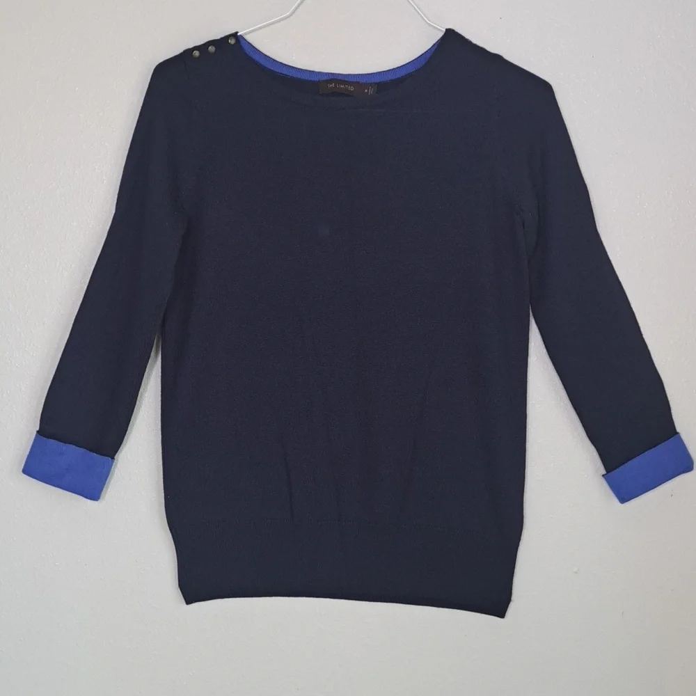The Limited Women's Navy Blue Wool Blend Round Neck Long Sleeve Sweater Medium